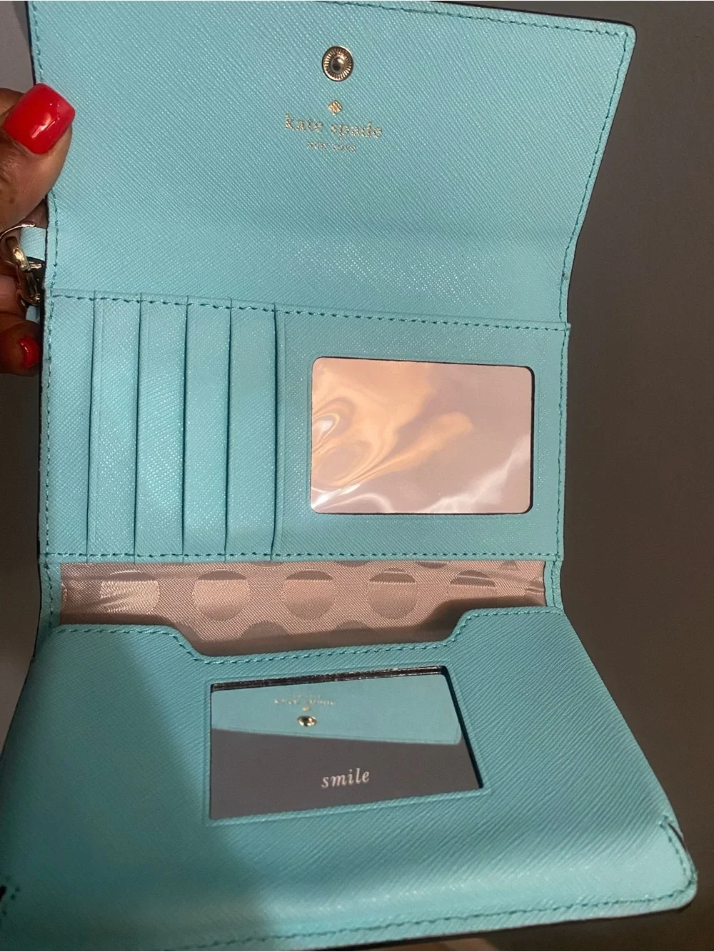 kate spade Mint Green Saffiano Wristlet Card Case